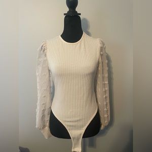 Off white ribbed long sleeve with sheer sleeves